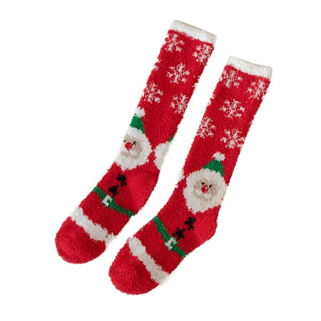 

TAIAOJING Ladies Christmas Print Floor Socks Plush Coral Fleece Long Socks Casual Socks