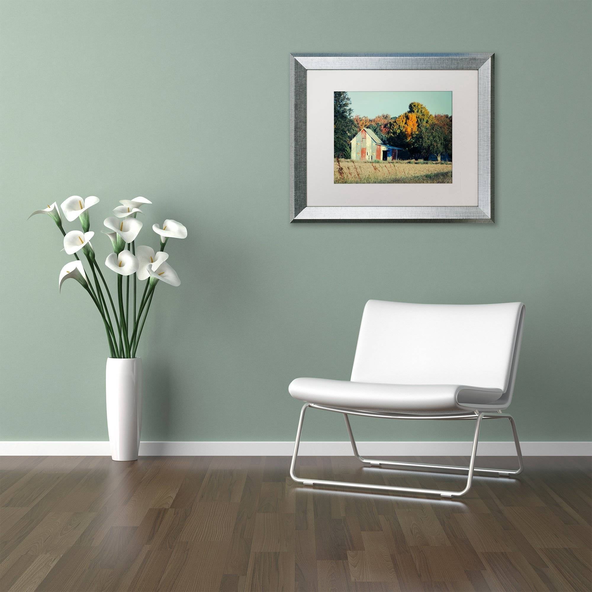 Trademark Fine Art 'Patriotic Barn in Field' Canvas Art by PIPA Fine Art, White Matte, Silver Frame
