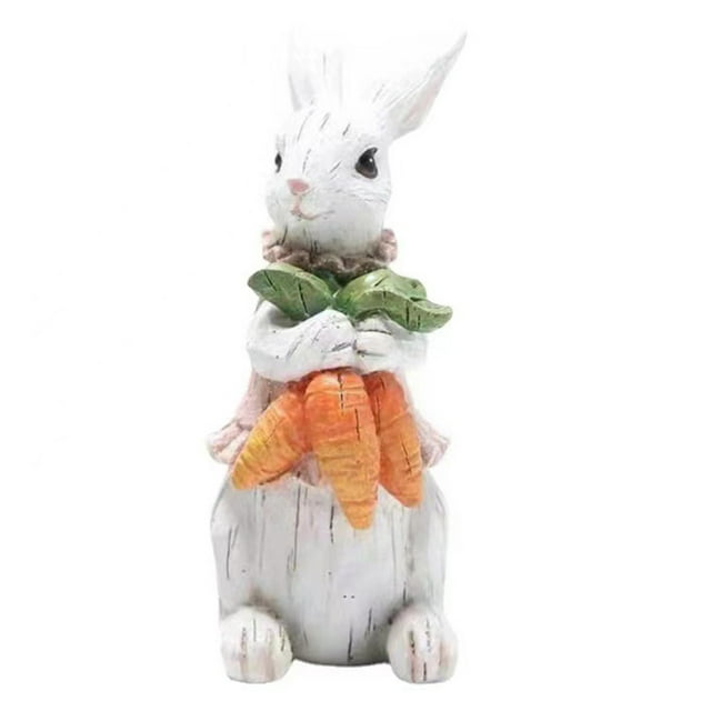 Easter Bunny Resin Crafts - Rabbit Hug Carrot Figurine, Cute Statue, Suitable for Home, Desktop, Garden Decoration