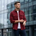 thumbnail image 3 of Cloudstyle Men's Pattern-Matched Plaid Business Casual Shirt - Slim Fit Brushed Flannel Long Sleeve Button-Down for Fall, 3 of 8