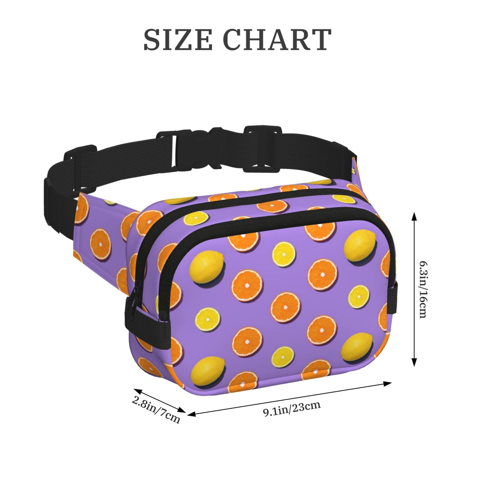 Fuzoiu Yellow Lemon And Orange Print Unisex Square Double Layer Waist Bag,Crossbody Fanny Pack Travel Workout Accessory