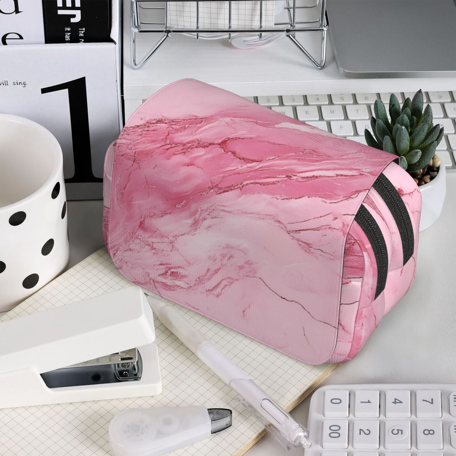 Large-Capacity Flip-Top Double-Layer Pencil Case, Multi-Functional Pocket Pen Case, Durable Stationery Organizer Pink Marble_21256_1