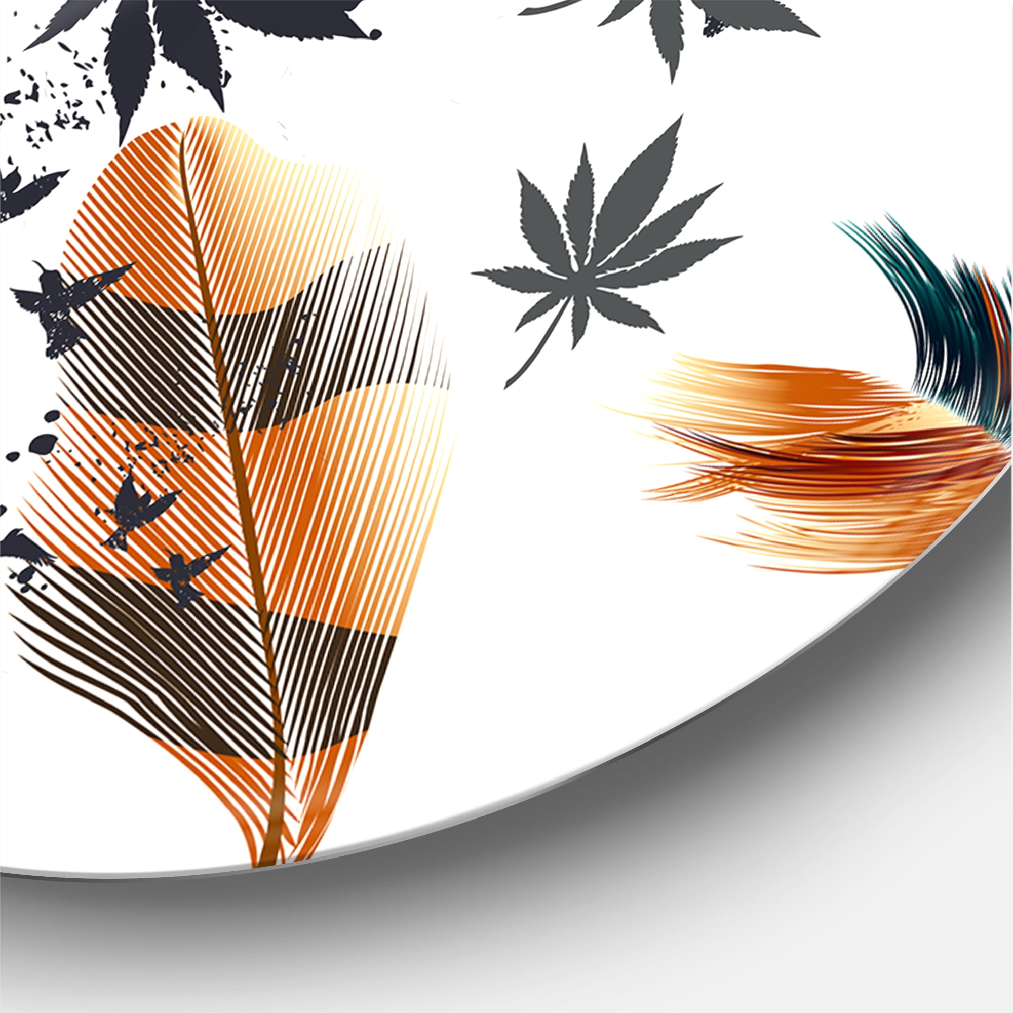 Designart 'Multicolored Feather Pattern With Floral' Bohemian & Eclectic Circle Metal Wall Art 23x23 - Disc of 23