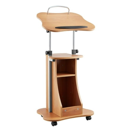 Wooden Lectern Podium Stand 43 inch - Height Adjustable with Wheels & Storage - Portable Presentation Stand for Church, School, Office & Events
