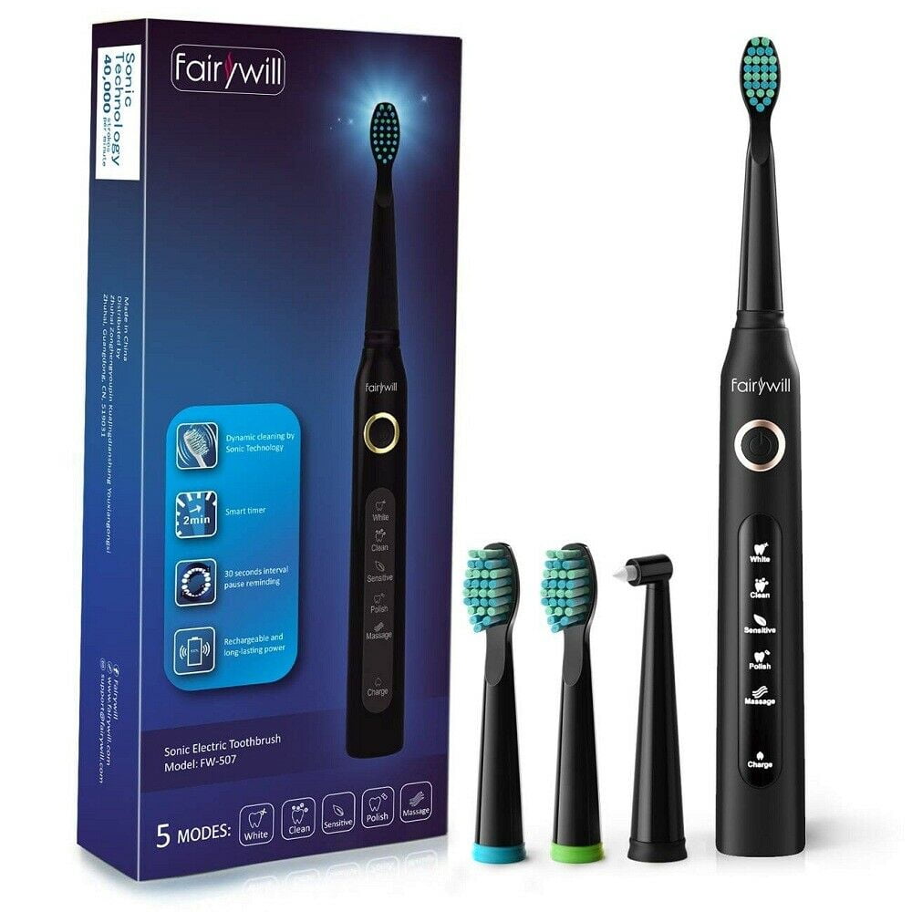 Fairywill Electric Toothbrush Sonic Rechargeable Powerful Cleaning ADA ...