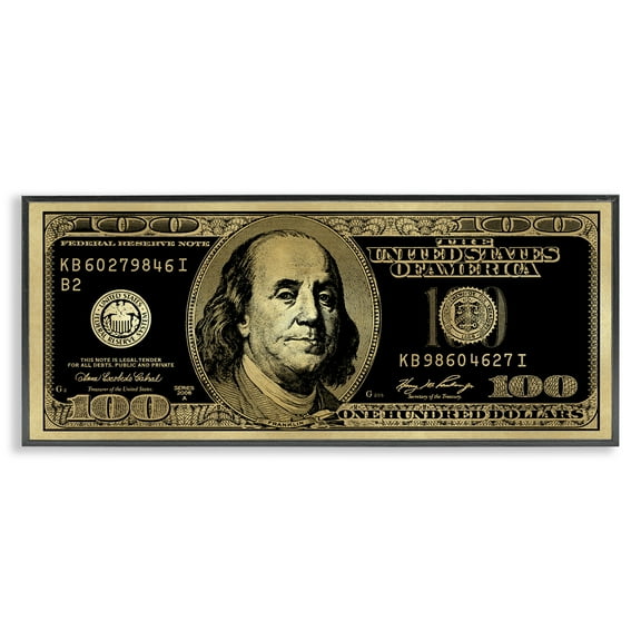 Stupell Industries Inverted Hundred Bill Novelty & Humor Painting Black Framed Art Print Wall Art, 24 x 10