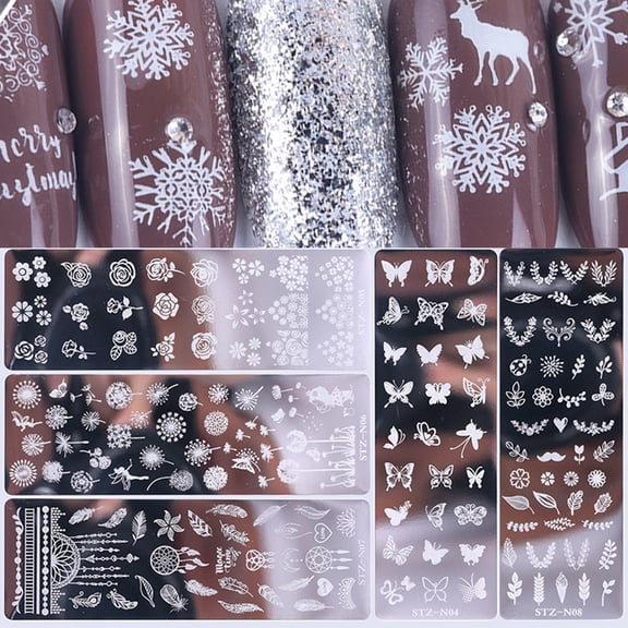 SmartBy Nail Art Stamping Plate Clear Engraved Leaf Flower Printing Stainless Steel DIY Manicure Template Nail Tool for Beauty