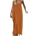 thumbnail image 3 of Xcmzpl Robes de Vacances pour Femmes Été Robe Maxi en Lin Robe à Bretelles Spaghetti Contrastées Dos Nu Décontractée Fête Plage Robes, 3 of 9