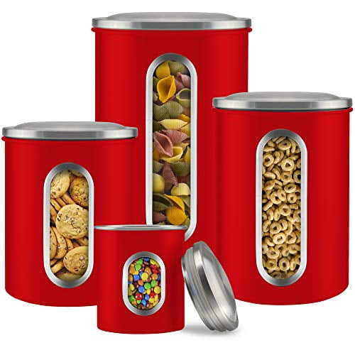 Canister Sets for Kitchen Counter - Red Kitchen Decor and accessories - Sugar Containers for Countertop - Flour Sugar Canister Set - Sugar Jars for ...