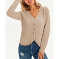 thumbnail image 3 of Women's Long Sleeve Button Down V‑Neck Knit Cardigan Scalloped Trim Sweater, 3 of 5
