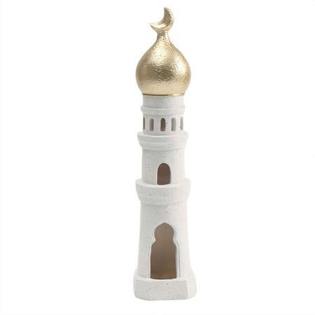 Ramadan Eid Decorations for Home, Resin Moon Castle Mosque Tower Statue, Islamic Tabletop Ornament with Crescent Moon, Eid Mubarak Gift for Family Friends Moroccan Style Religious Decor