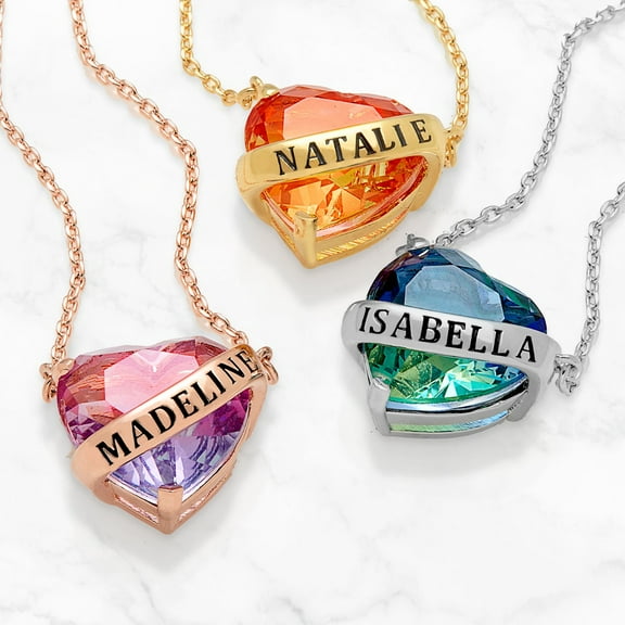 Personalized Bold Name Wrapped Iridescent Heart Necklace
