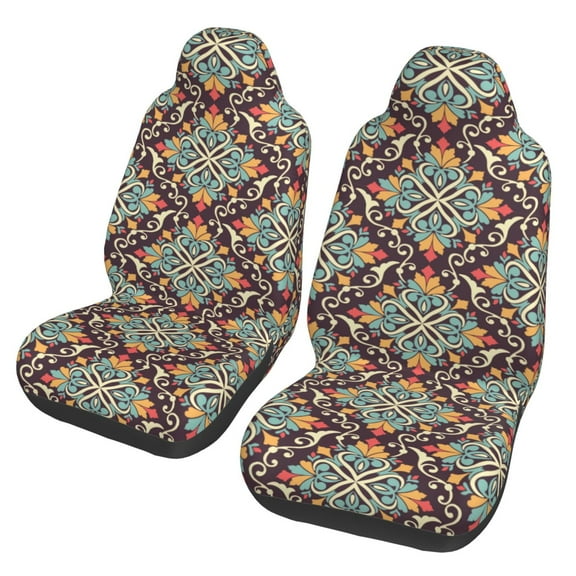 TEQUAN Front Seat Covers, Traditional Floral Morocco Style Pattern 2 Piece Car Seat Cover Fit Most Car SUV Truck Van