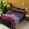 thumbnail image 2 of Ambesonne Nebula Fitted & Top Sheet Set with Shams, Outer Space Stars Galaxy, Magenta and Black, 2 of 5