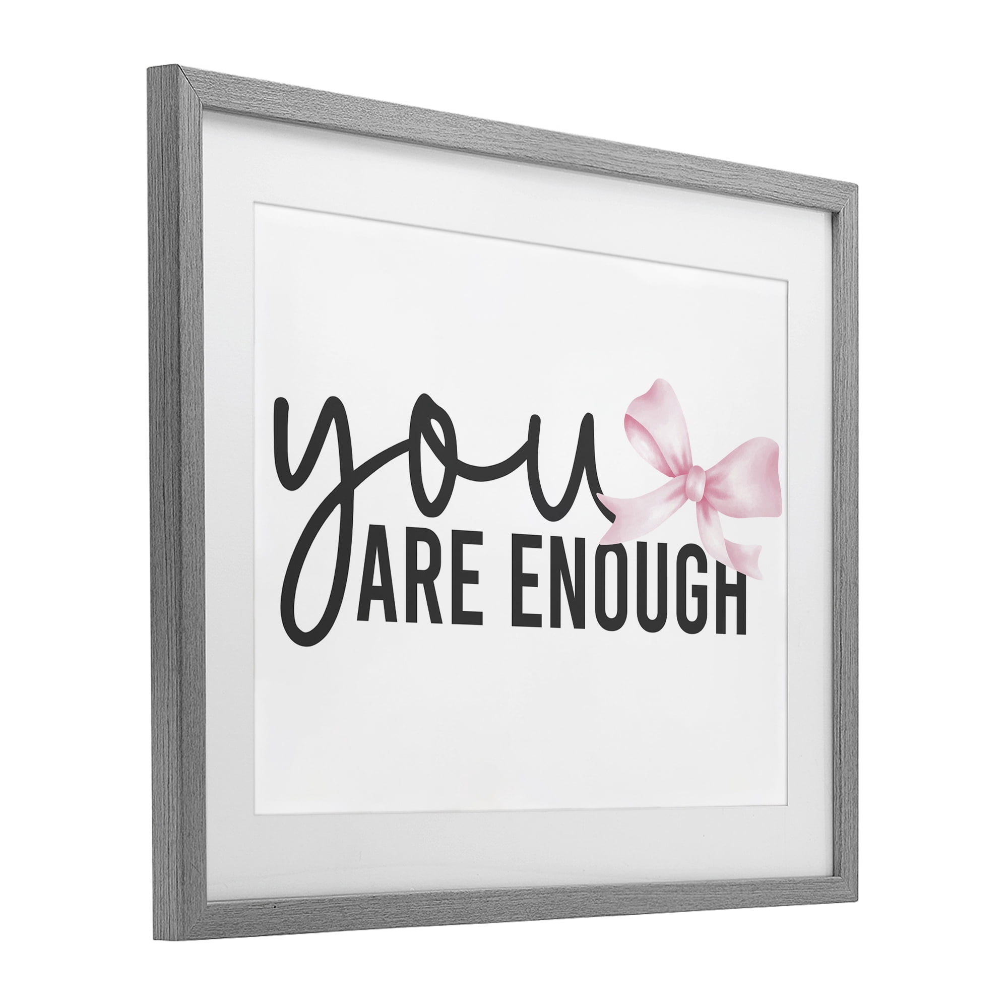 Stupell Industries You Are Enough with Ribbon Gray Framed Print Under Glass, design by Kim Allen