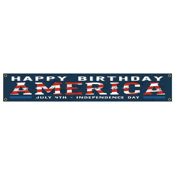 Happy Birthday America Banner, July 4th Independence Day Yard Sign, Patriotic 600D Fabric Banner, 50x300cm, Indoor Outdoor Porch & Wall Hanging Decor