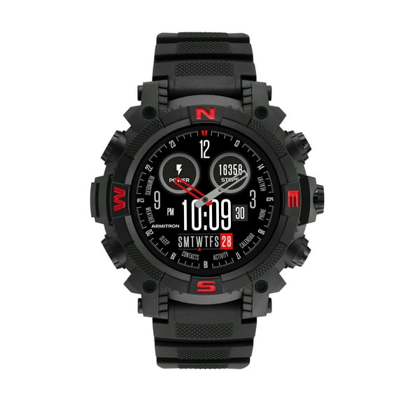 Armitron Sync Adult 53mm w/Voice Assistant & Backlight Smart Watch w/Charging Cable & Watch Band, Black