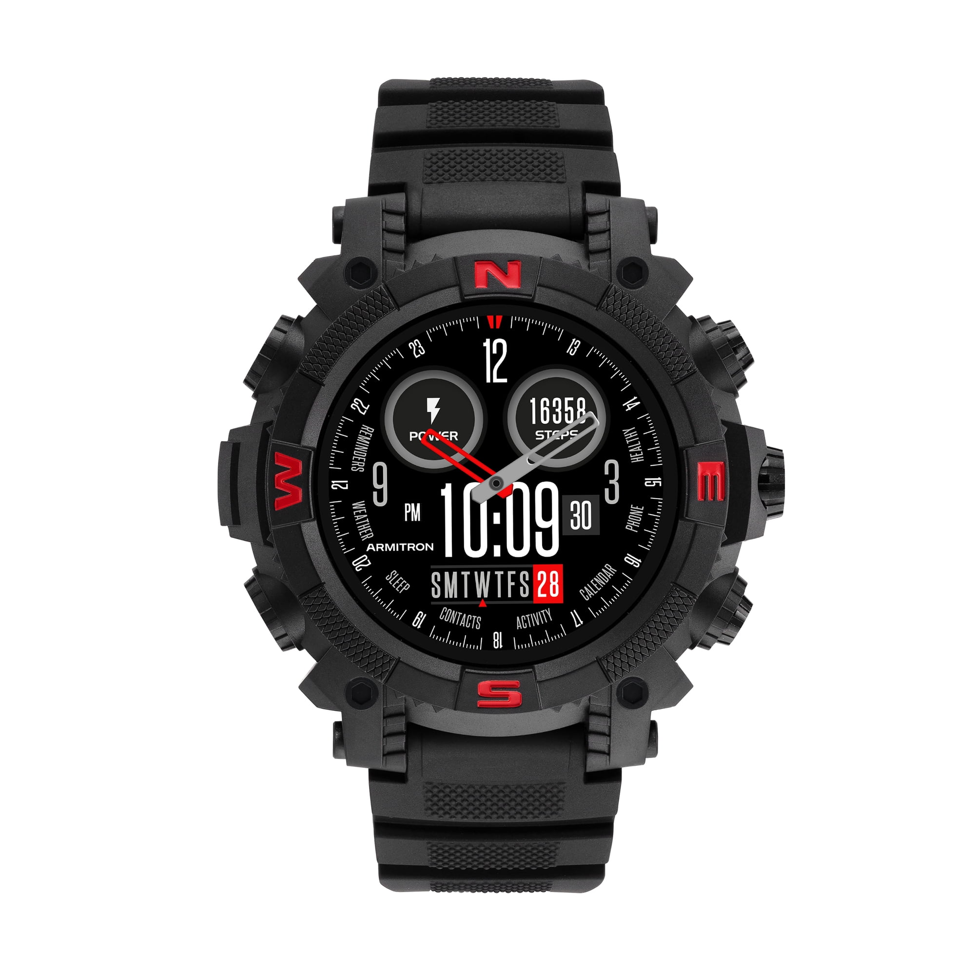 Armitron Sync Adult 53mm w/Voice Assistant & Backlight Smart Watch w/Charging Cable & Watch Band, Black
