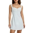 thumbnail image 2 of Nituyy Women's Square Neck Sleeveless Tie Front Lace Trim A Line Party Mini Dress, 2 of 9