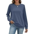 thumbnail image 3 of Diufon Womens Fall Tops Casual Long Sleeve Crewneck Tunic Shirts Solid Color Loose Blouses with Pocket, 3 of 7