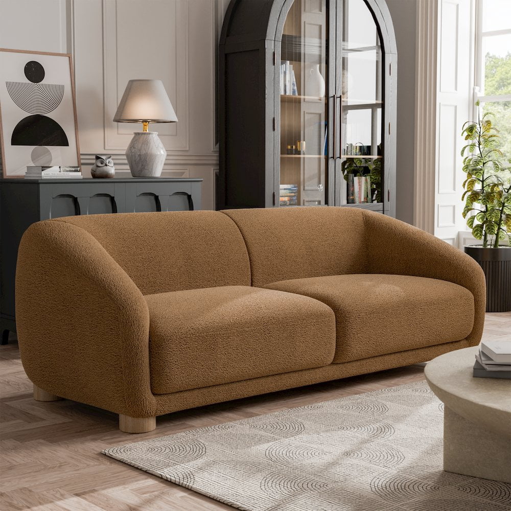 Furniture of America Amara Modern Boucle Sectional Sofa with Sloped Arms and High Density Foam