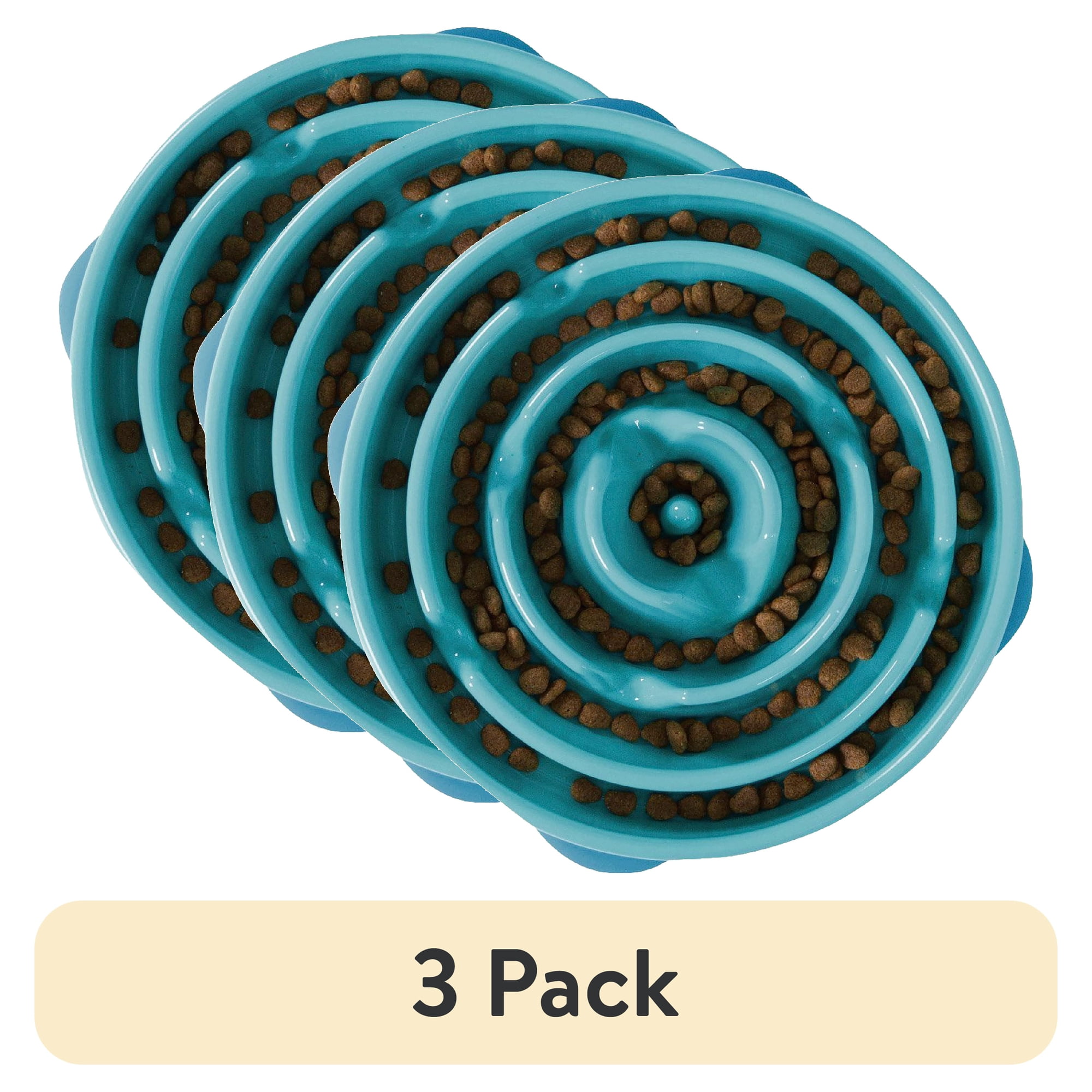 (3 pack) Outward Hound Fun Feeder Slo Bowl – Large 4‑Cup Capacity, Slow Feeding, Medium to Large Dogs, Non‑Slip, Turquoise, Drop Pattern