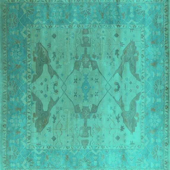 Ahgly Company Indoor Square Oriental Turquoise Blue Industrial Area Rugs, 6' Square