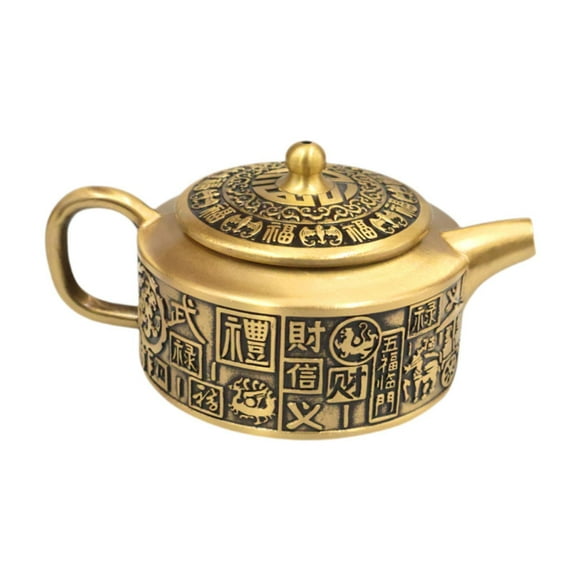 Siruishop Brass Small Chinese Teapot Handheld Good Luck Handcraft Feng Shui Decoration