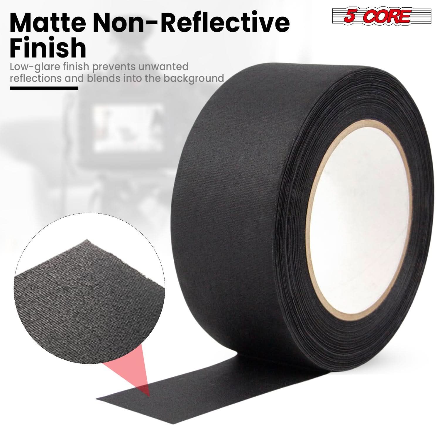 Gaffer Tape 2 Inch x 30 Yards (4-Pack), Professional Grade Cloth Tape, Heavy Duty Matte Black, Residue-Free Removal, Water Resistant for Stage, Studio, Cable Management