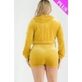 thumbnail image 5 of Saronite Velour Crop Zip Up Soft Long Sleeve Crop Top Hoodie Jacket & Shorts Set, Mustard (Women's), 5 of 5