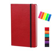 Hardcover Lined Journal 8.3" x 5.5" Classic A5 Writing Notebook Ruled Medium Smooth Note Book, Leather Cover, with Bookmarks and Inner Pockets, Red