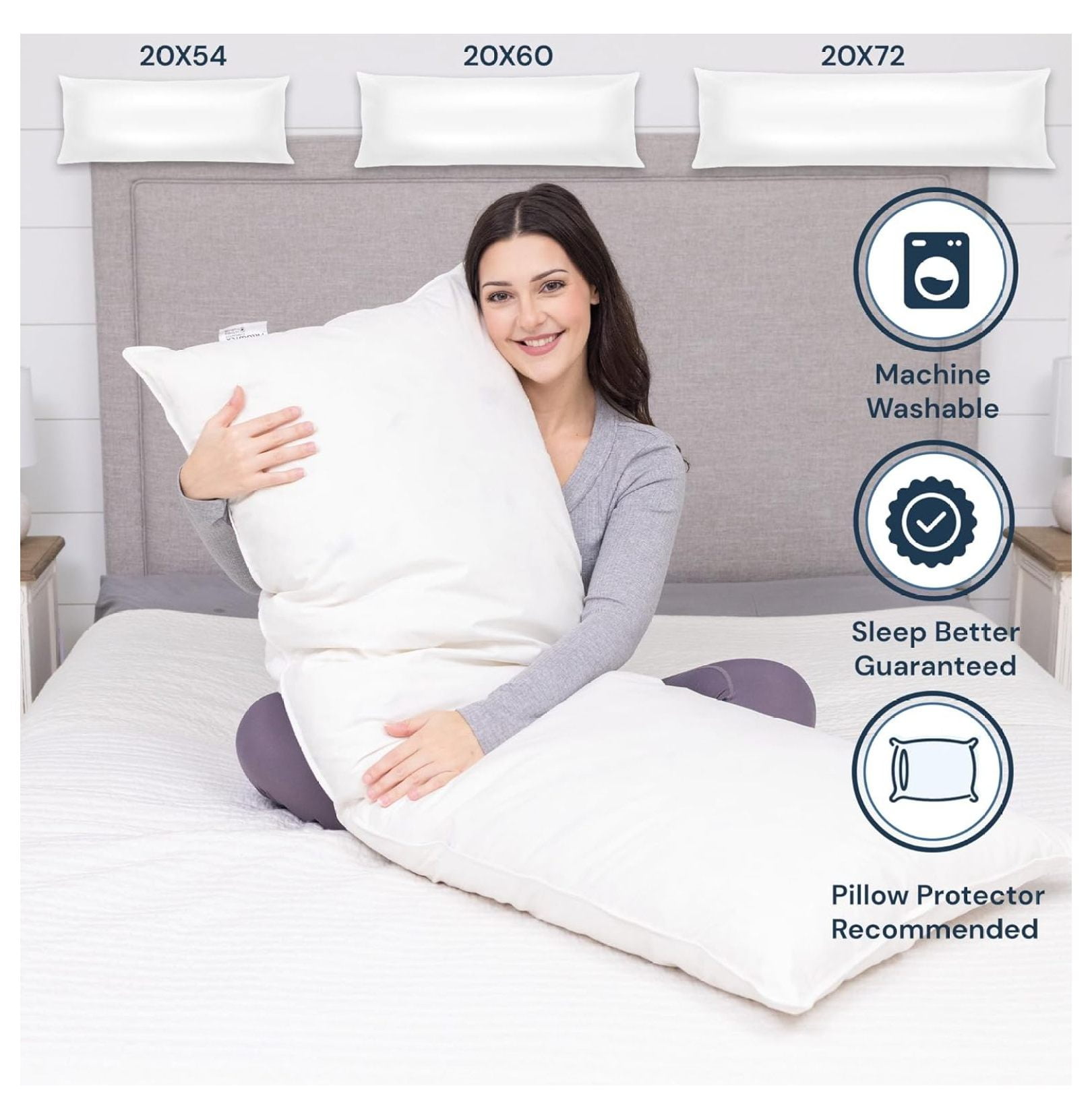 White Body Pillow XYT 20x72-Inch Goose Down For Bedroom Sleeping Full Body Support