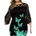 thumbnail image 3 of DYMADE Women Plus Size Elegant 3/4 Sleeve Floral Print Short Slim Evening Dress, 3 of 4