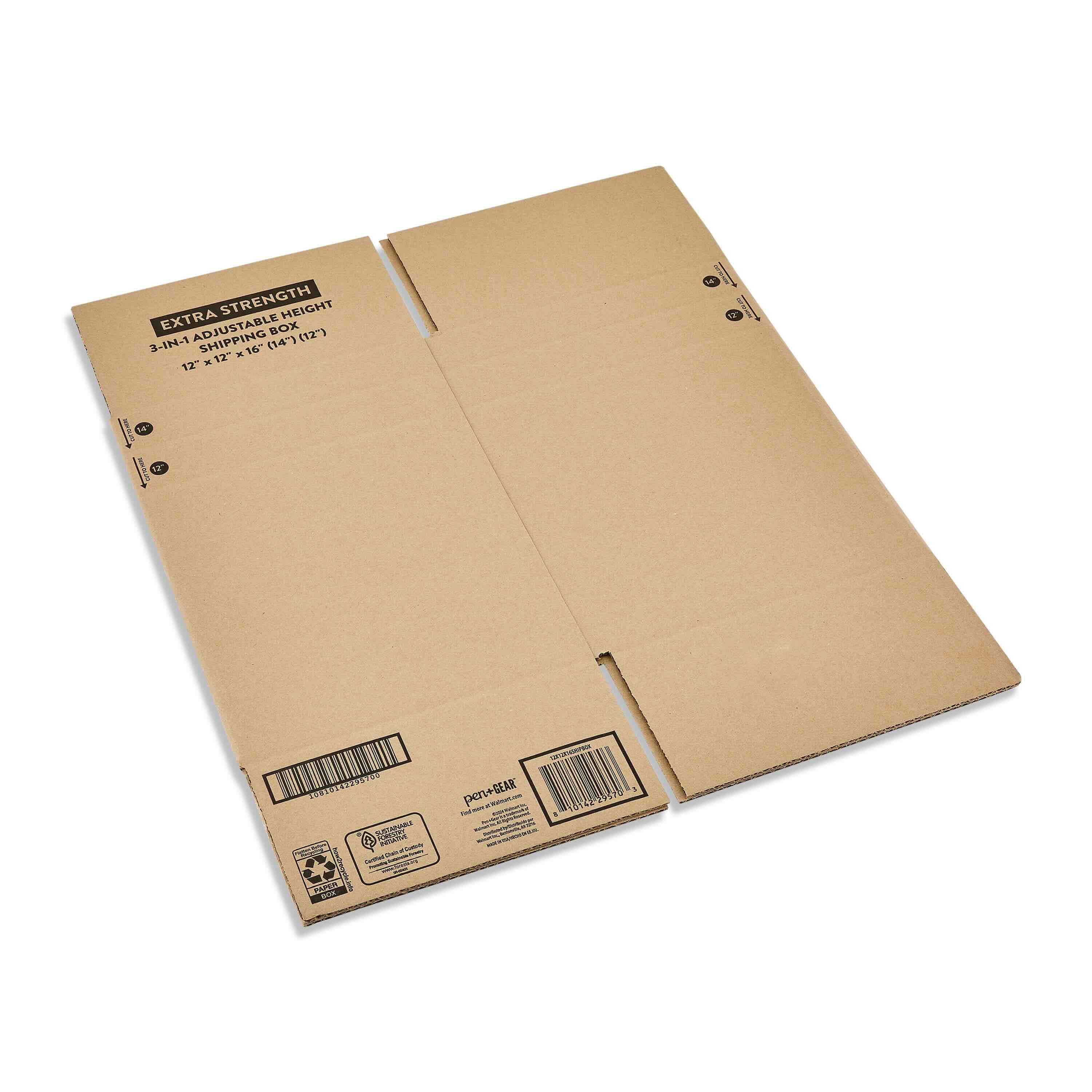 Pen+Gear Adjustable 3-in-1 Multi-Depth Shipping Box, 12" x 12" x 16", 1 Count