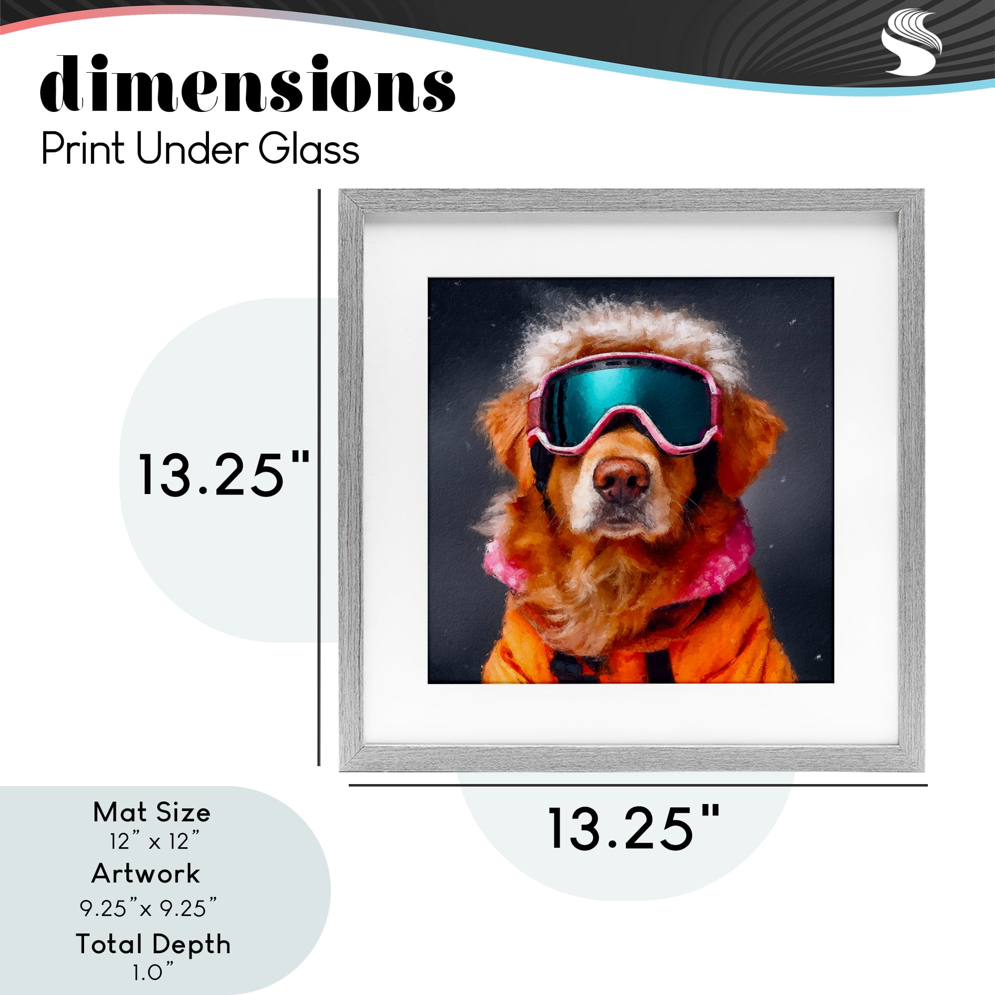 Ski Dog with Goggles Gray Framed Print Under Glass, design by Sean Parnell
