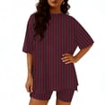 thumbnail image 4 of AnuYalue Womens 2 Piece Pajama Set Striped Summer Casual Oversized Short Sleeve Biker Shorts Matching Travel Outfit, 4 of 6