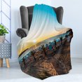 thumbnail image 4 of Beach Pathway Soft Flannel Fleece Blanket, Sun at the Horizon Wooden Boardwalk over Sand Dunes to Wild Beach, Cozy Plush for Indoor and Outdoor Use, 60" x 80", Pale Blue Yellow Brown, by Ambesonne, 4 of 5