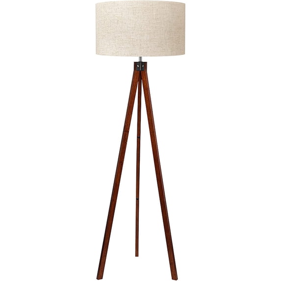 ZXNYH Wood Tripod Floor Lamp, Mid Century Standing Lamp, Modern Design Studying Light for Living Room, Bedroom, Study Room and Office, Flaxen Lamp Shade with E26 Lamp Base