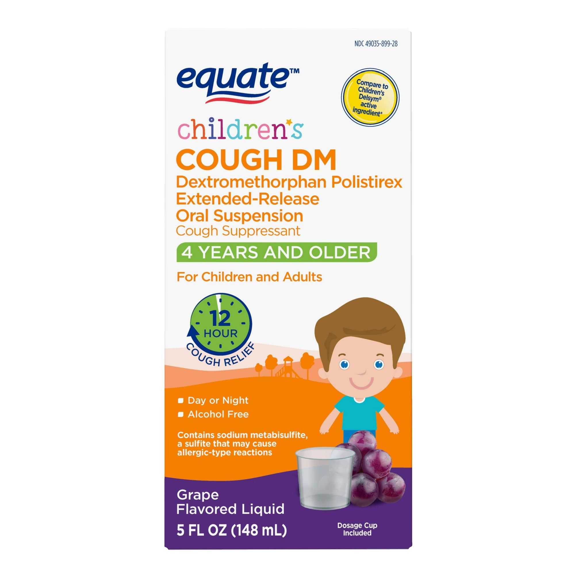 Equate Children's Cough Dextromethorphan Polistirex Extended-Release Oral Solution, Grape Flavor, 5 fl oz