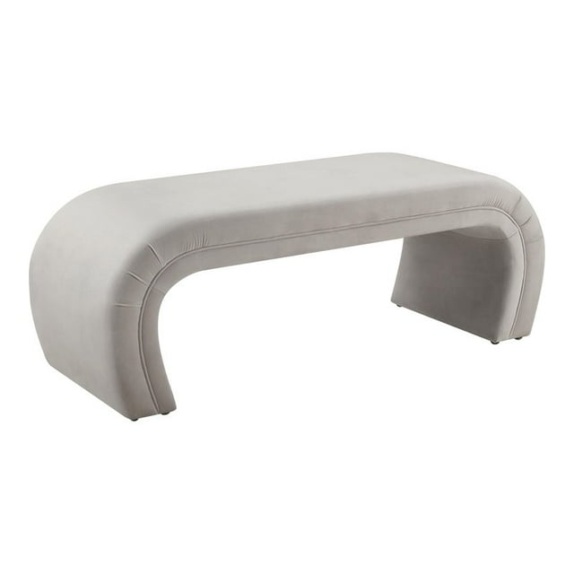 TOV Furniture Kenya 18.8"H Modern Waterfall Velvet Bench in Light Gray