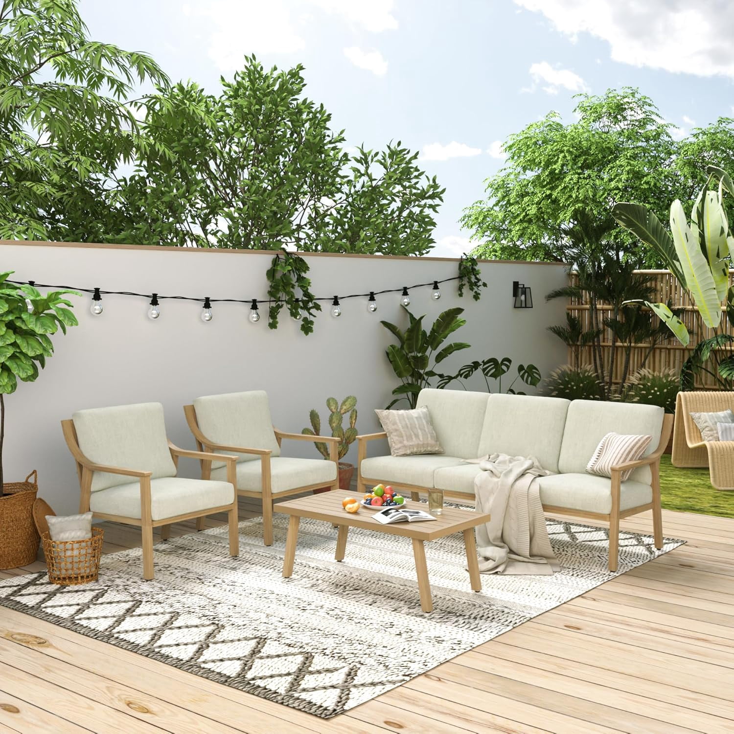 T-Patio Rectangle Outdoor Coffee Table, Aluminum Modern Accent Coffee Table, Beige, Set of 1