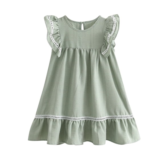 Eashery Baby Clothes For Girls Girl's One Shoulder Ruffle Trim Flounce Sleeve Pencil Party Birthday Dress Green 6-7 Years