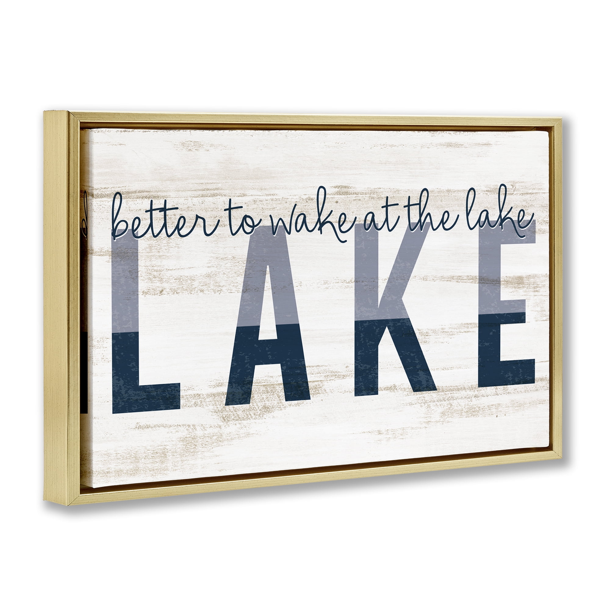 Stupell Industries Wake at Lake Rustic Text & Numbers Painting Gold Floater Framed Canvas Art Print Wall Art, 31 x 21