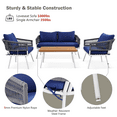 thumbnail image 4 of EUROCO 4 Piece Modern Rope Patio Conversation Sets, 1000LBS Outdoor Conversation Set,All-Weather Woven Rope with Acacia Wood Tabletop,3.9in  Fade Resistant Thick Soft Cushion & Coffee Table,Navy Blue, 4 of 7