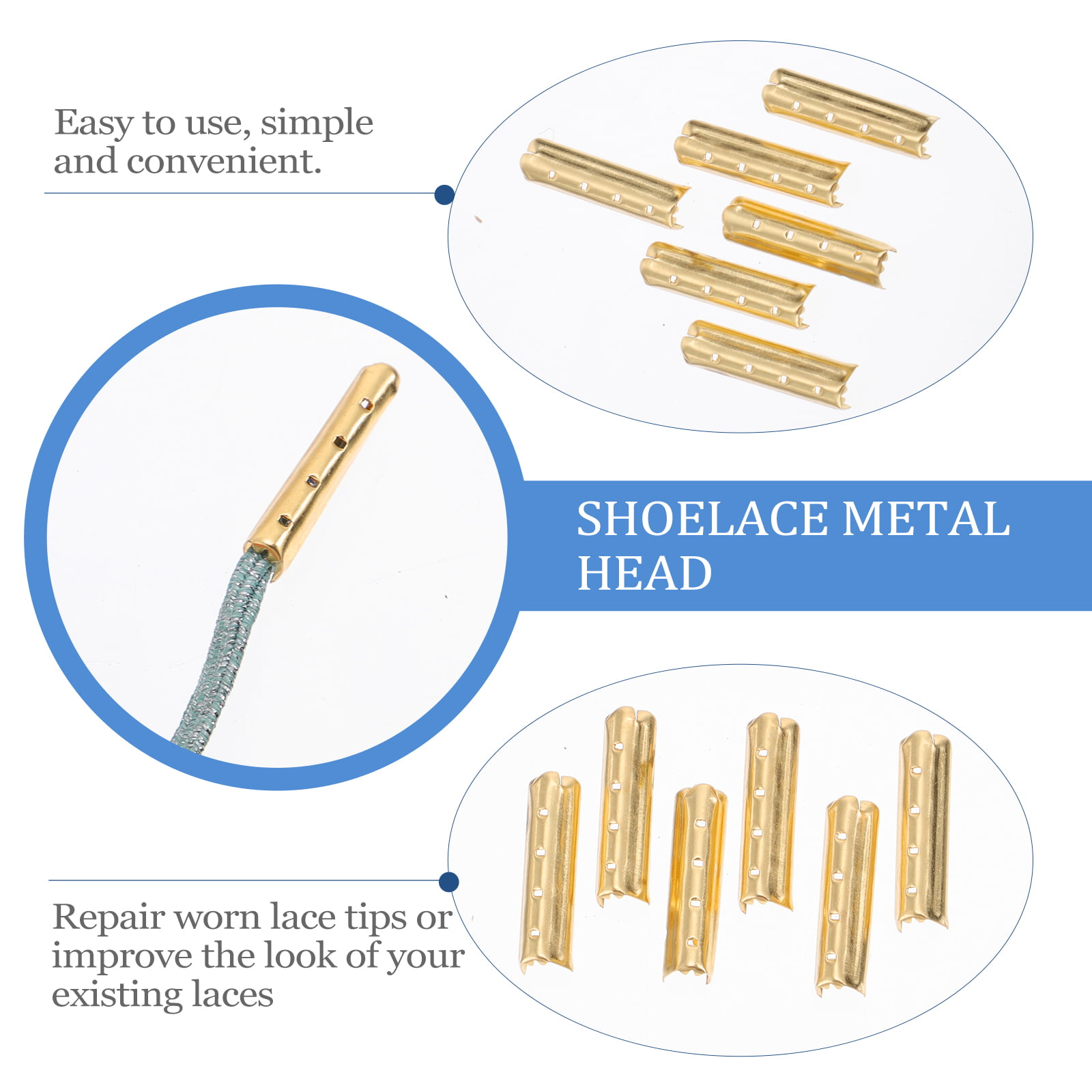 50pc Metal Aglets DIY Shoelaces Repair Shoe Lace Tips Gold Replacement 2024