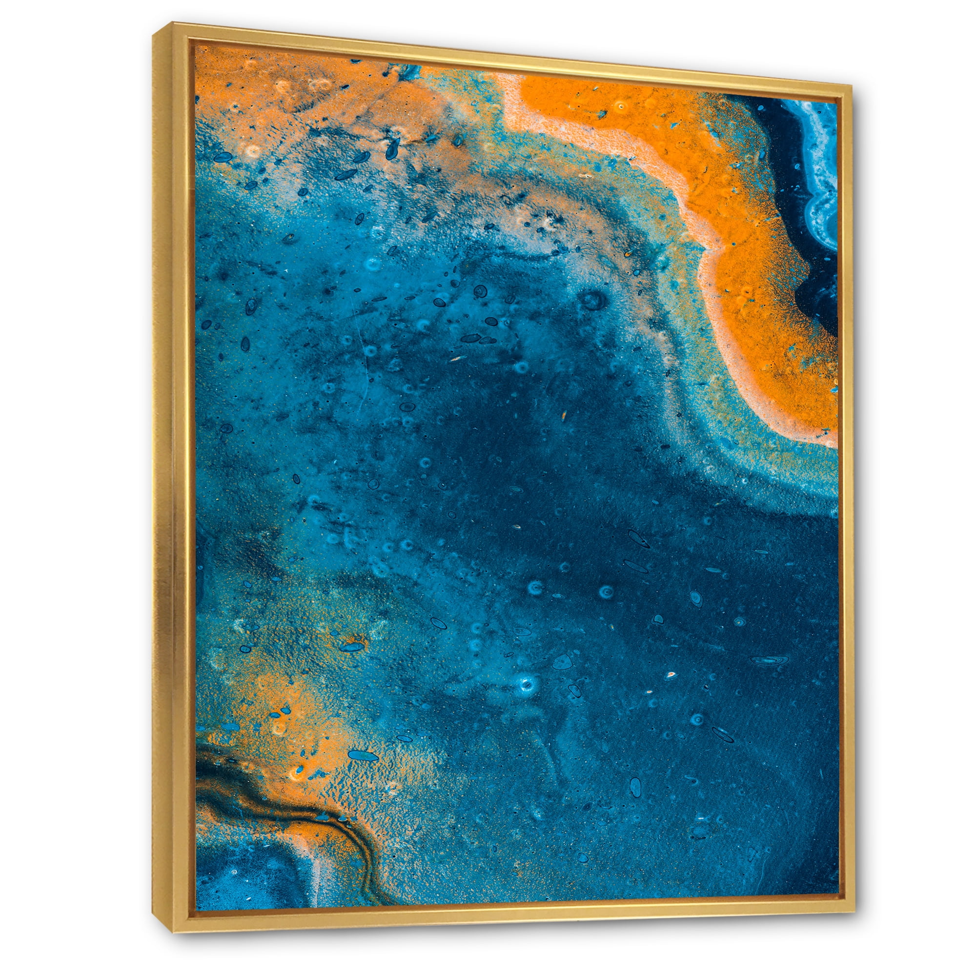 Abstract Marble Composition In Orange and Blue V 24 in x 32 in Framed Painting Canvas Art Print, by Designart