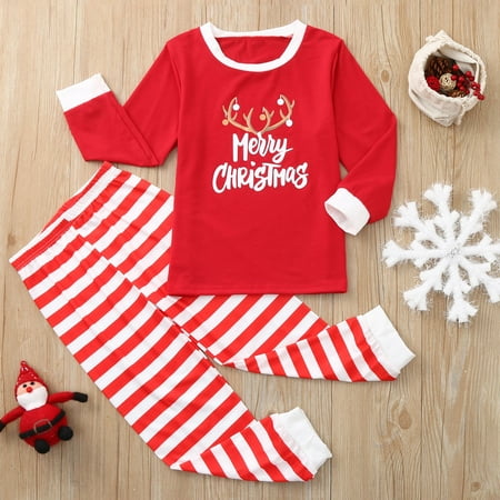 

LINMOUA Christmas Children Kids Printed Letter Top+Pants Xmas Family Clothes Pajamas