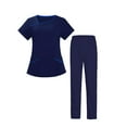 thumbnail image 3 of Conjunto de uniforme de enfermería para mujeres y hombres, túnica y pantalones elásticos, manga corta, 2 bolsillos, disfraz de enfermera de hospital oscuro Sunnimix traje de trabajo de enfermera, 3 of 8