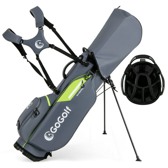 Gymax 8-Way Golf Stand Bag w/ 5 Pockets Lightweight Portable Golf Club Bag Handles Grey
