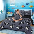 thumbnail image 3 of Manfei Cartoon Orca Dark Gray Twin Bedding Sets for Kids Boys and Girls, Nautical Marine Print Bedding Comforter Set, Black Reversible 7-Piece, 3 of 6